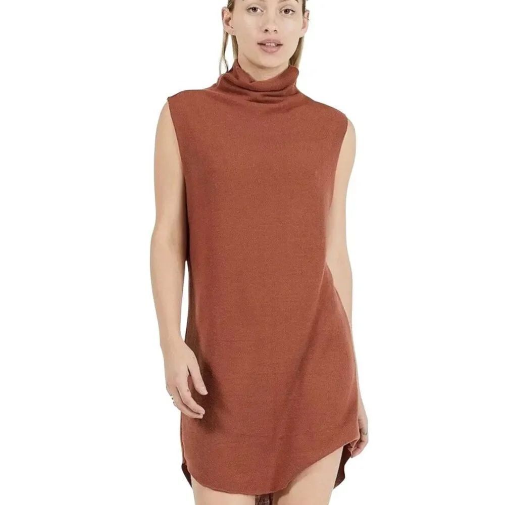 NWT Joah Brown Rust Lenox Short Fall Sleeveless Turtleneck Soft Cozy Tunic Dress